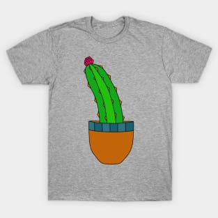 Cute Cactus Design #170: Slanted Cactus With Flower In Simple Pot T-Shirt